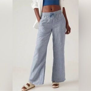 ATHLETA Retreat Linen Wide Leg Pant Chambray Blue Size 10